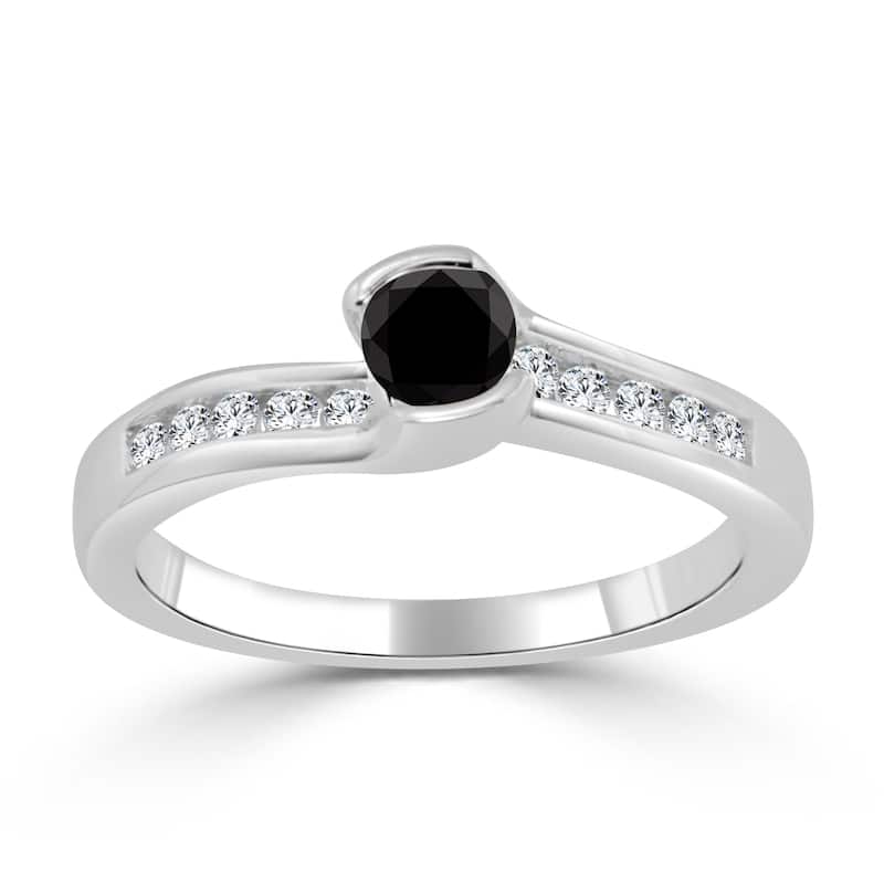 14k Gold Tension-Set 1/2ct TDW Black Diamond Engagement Ring by Auriya - 4 - White
