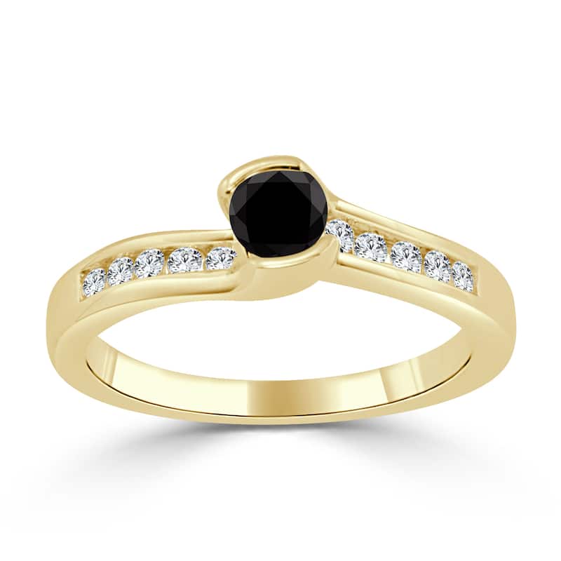 14k Gold Tension-Set 1/2ct TDW Black Diamond Engagement Ring by Auriya - 4 - Yellow