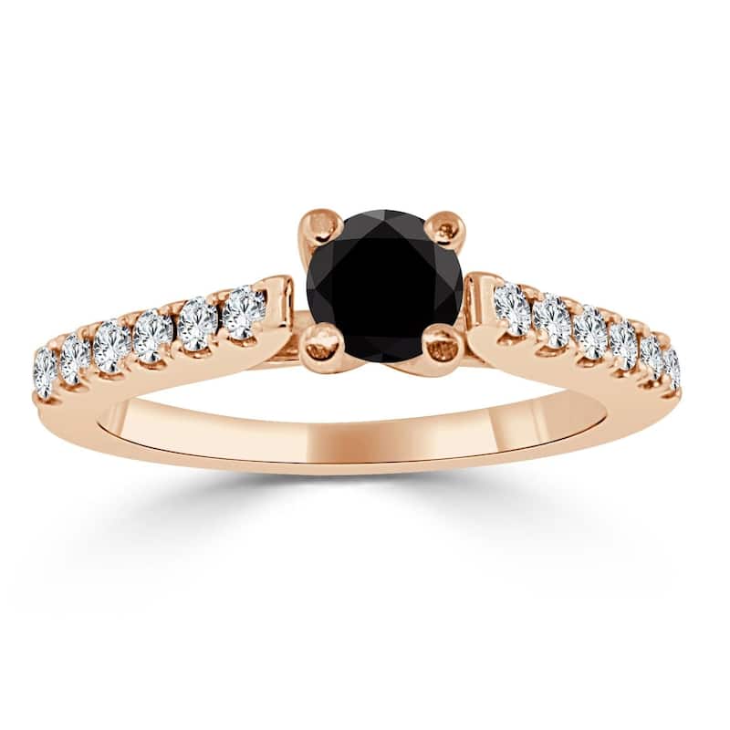 Auriya 14k Gold 3/4ctw Round Black Diamond Engagement Ring H-I, I1-I2 - 4 - Rose