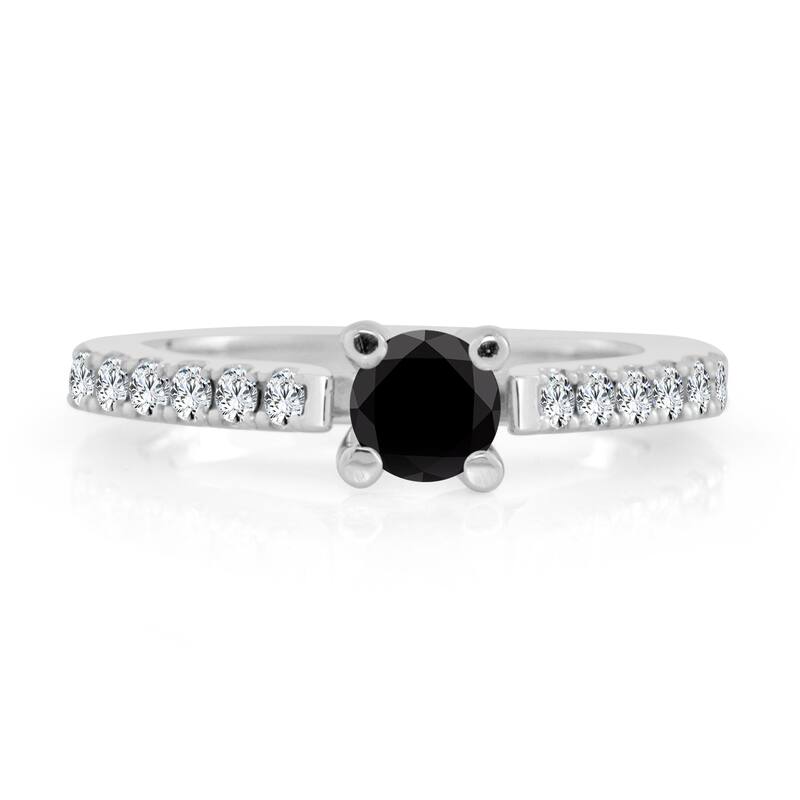 Auriya 14k Gold 3/4ctw Round Black Diamond Engagement Ring H-I, I1-I2