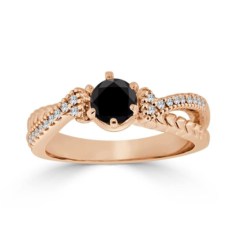Auriya 14k Gold 1/2ctw Modern Black Diamond Engagement Ring (H-I, I1-I2) - 4 - Rose