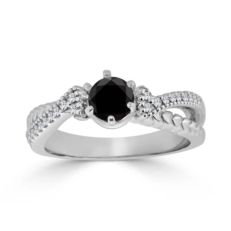 Auriya 14k Gold 1/2ctw Modern Black Diamond Engagement Ring (H-I, I1-I2) - 4 - White