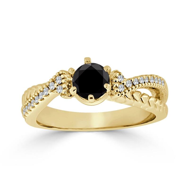 Auriya 14k Gold 1/2ctw Modern Black Diamond Engagement Ring (H-I, I1-I2) - 4 - Yellow