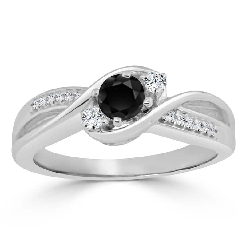 Auriya 14k Gold 1/2ctw Modern Black Diamond Engagement Ring - 4 - White