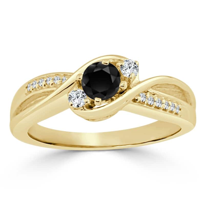 Auriya 14k Gold 1/2ctw Modern Black Diamond Engagement Ring - 4 - Yellow