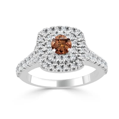 Auriya 1ctw Double Halo Brown Diamond Engagement Ring 14k Gold