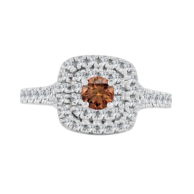 Auriya 1ctw Double Halo Brown Diamond Engagement Ring 14k Gold