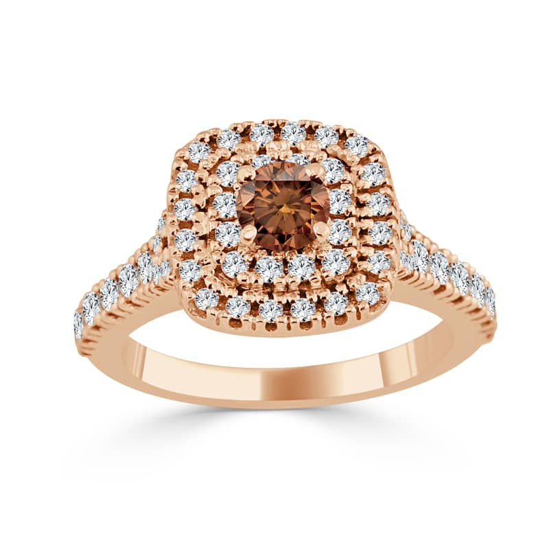 Auriya 1ctw Double Halo Brown Diamond Engagement Ring 14k Gold