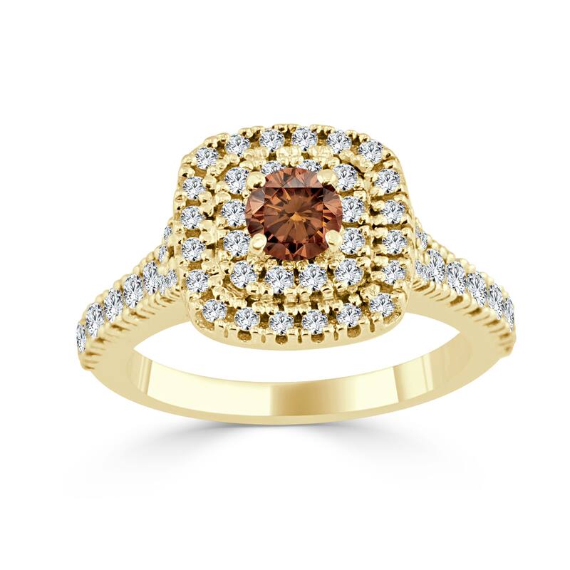 Auriya 1ctw Double Halo Brown Diamond Engagement Ring 14k Gold