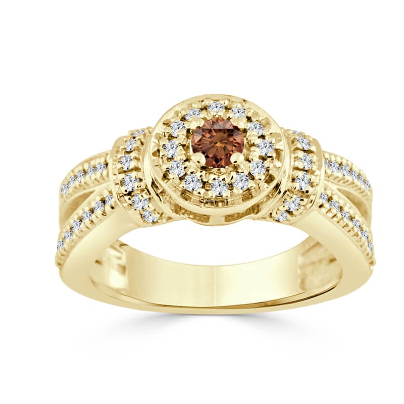 Auriya Modern 1/2ctw Halo Brown Diamond Engagement Ring 14k Gold
