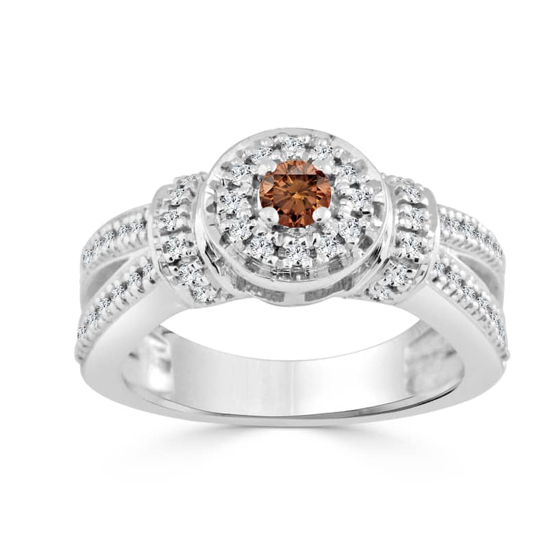 Auriya Modern 1/2ctw Halo Brown Diamond Engagement Ring 14k Gold