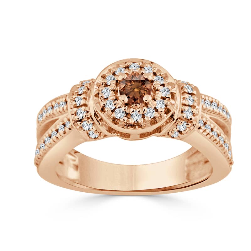 Auriya Modern 1/2ctw Halo Brown Diamond Engagement Ring 14k Gold