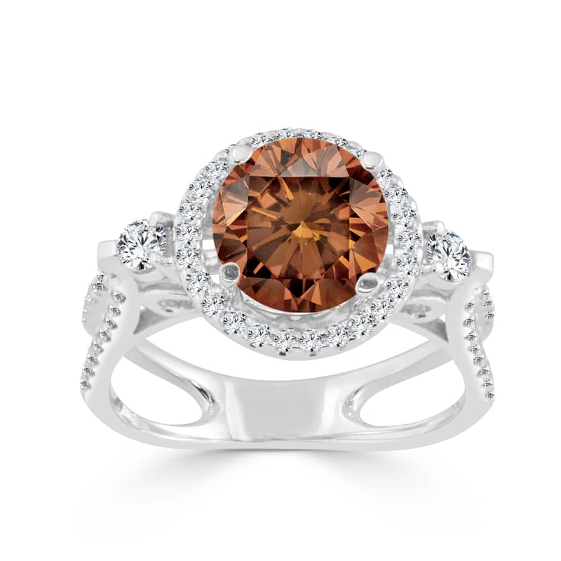 Auriya Unique Split Shank 1ctw Halo Brown Diamond Engagement Ring 14k Gold
