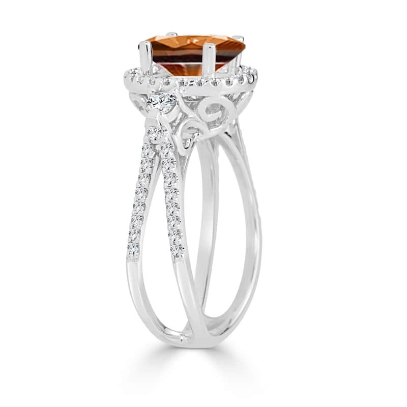 Auriya Unique Split Shank 1ctw Halo Brown Diamond Engagement Ring 14k Gold