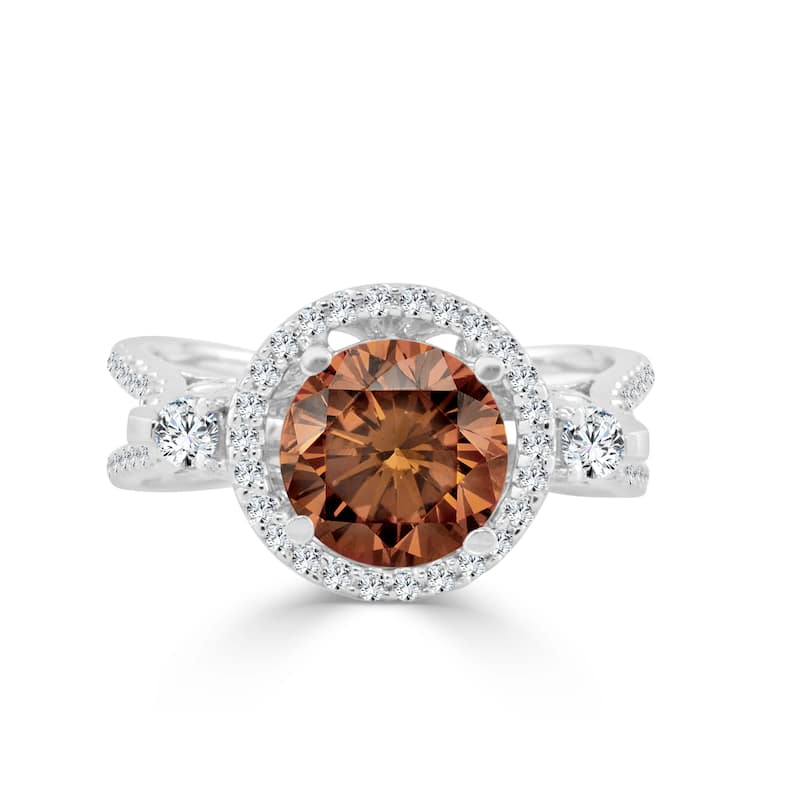 Auriya Unique Split Shank 1ctw Halo Brown Diamond Engagement Ring 14k Gold
