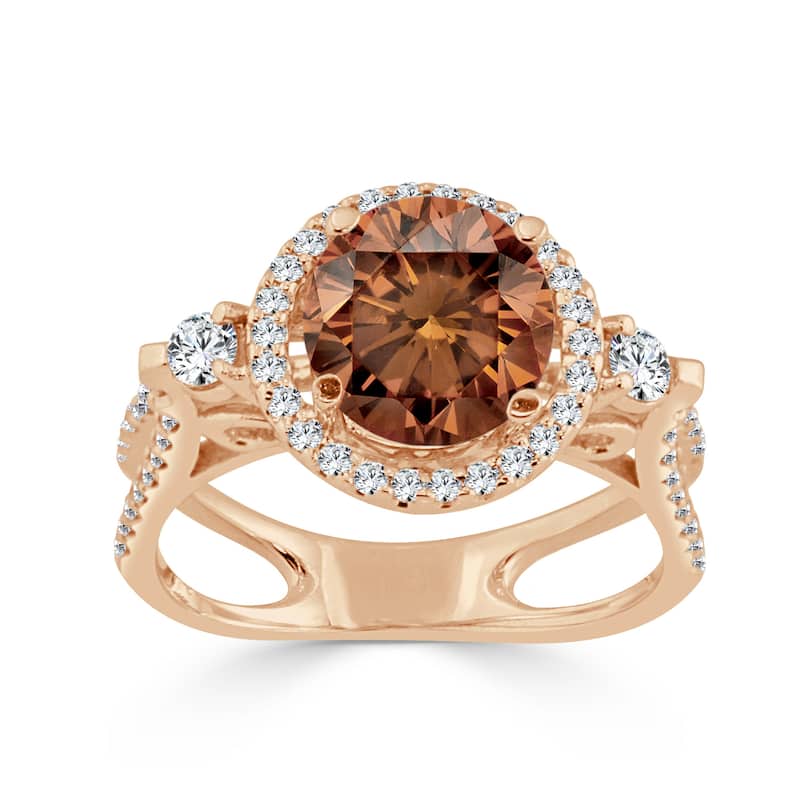 Auriya Unique Split Shank 1ctw Halo Brown Diamond Engagement Ring 14k Gold