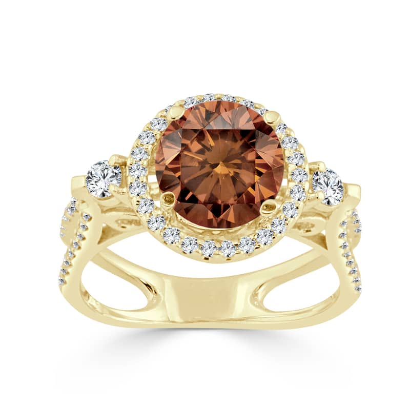 Auriya Unique Split Shank 1ctw Halo Brown Diamond Engagement Ring 14k Gold