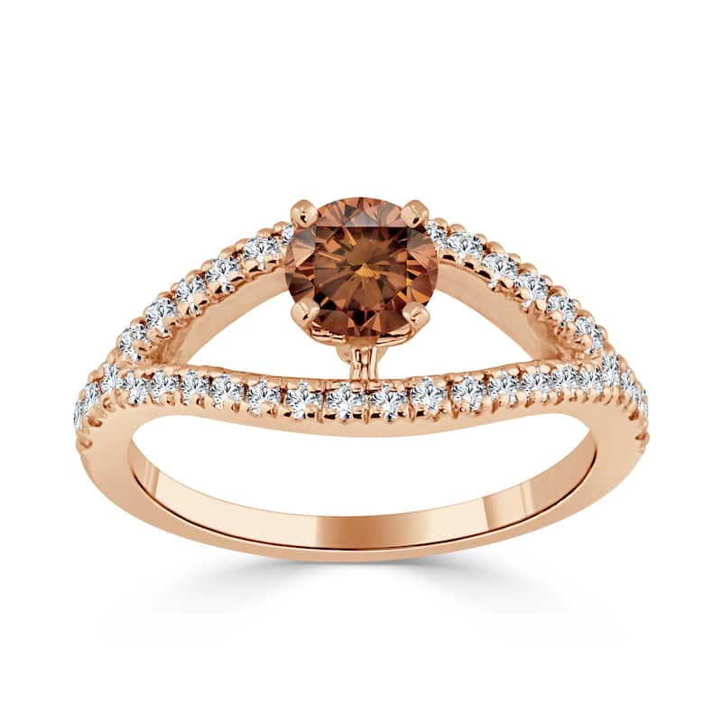 Auriya Modern Split Band 3/4ctw Brown Diamond Engagement Ring 14k Gold