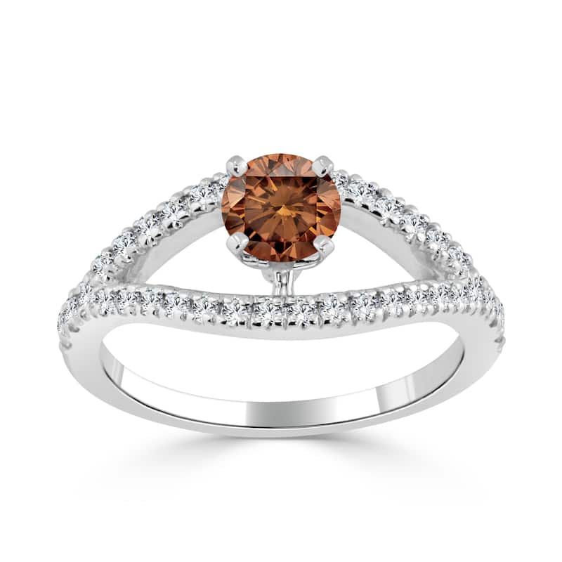 Auriya Modern Split Band 3/4ctw Brown Diamond Engagement Ring 14k Gold
