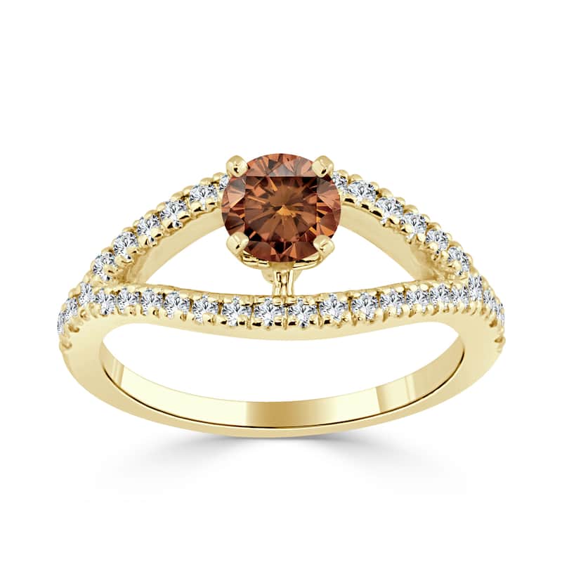 Auriya Modern Split Band 3/4ctw Brown Diamond Engagement Ring 14k Gold