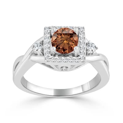 Auriya 14k Gold 3/4ctw Modern Halo Brown Diamond Engagement Ring (H-I, I1-I2)