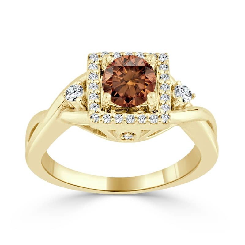 Auriya 14k Gold 3/4ctw Modern Halo Brown Diamond Engagement Ring (H-I, I1-I2) - Yellow - 4