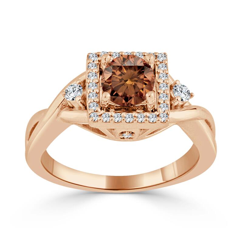 Auriya 14k Gold 3/4ctw Modern Halo Brown Diamond Engagement Ring (H-I, I1-I2)