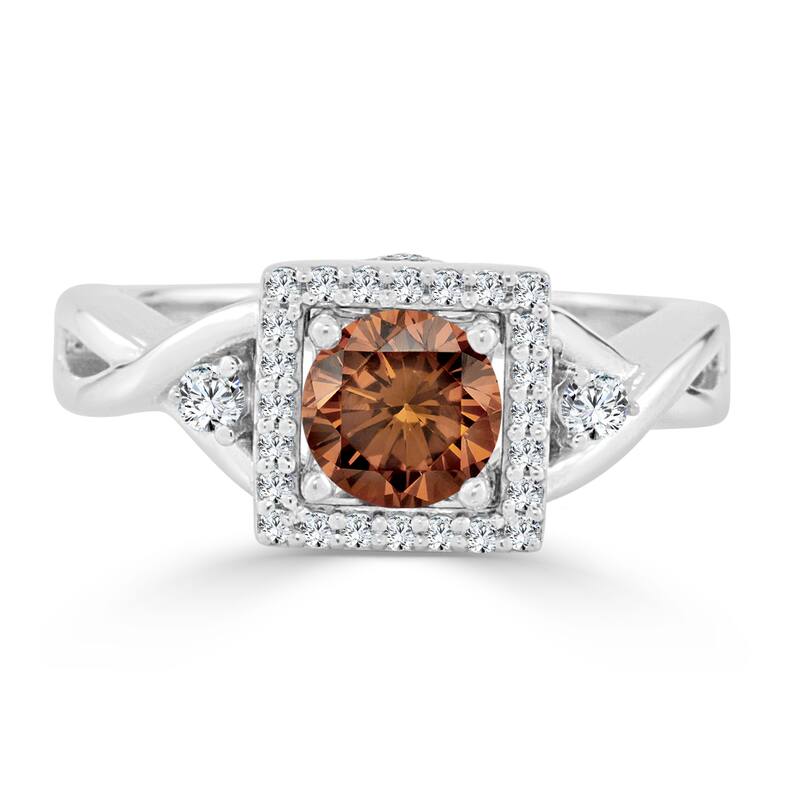 Auriya 14k Gold 3/4ctw Modern Halo Brown Diamond Engagement Ring (H-I, I1-I2)