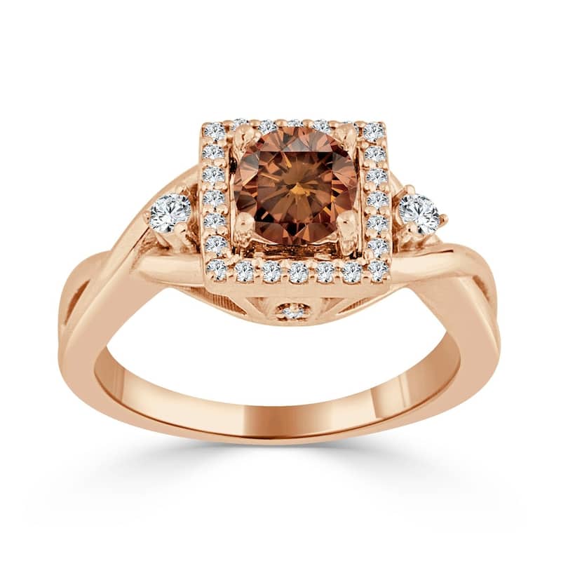 Auriya 14k Gold 3/4ctw Modern Halo Brown Diamond Engagement Ring (H-I, I1-I2) - Rose - 4