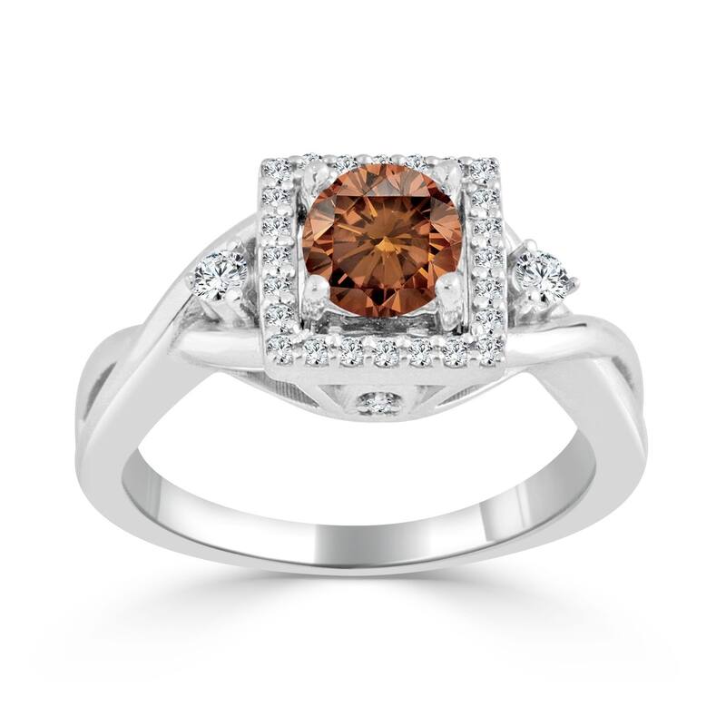 Auriya 14k Gold 3/4ctw Modern Halo Brown Diamond Engagement Ring (H-I, I1-I2) - White - 4