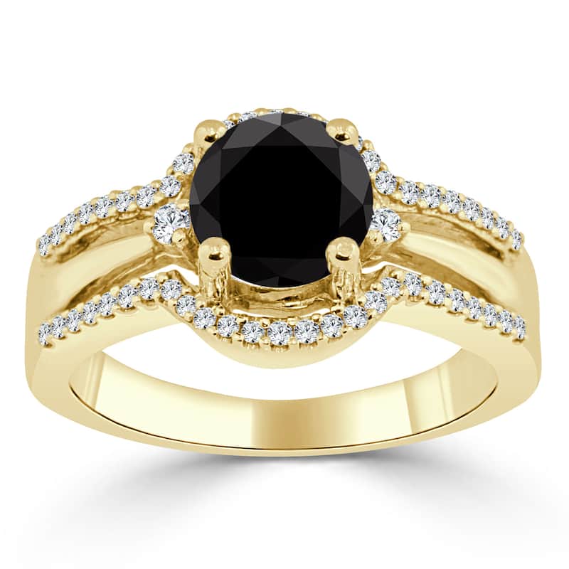 Auriya 14k Gold 1 1/5ctw Halo Black Diamond Engagement Ring - 4 - Yellow