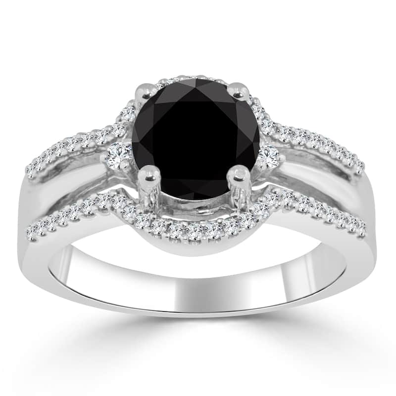 Auriya 14k Gold 1 1/5ctw Halo Black Diamond Engagement Ring - 4 - White