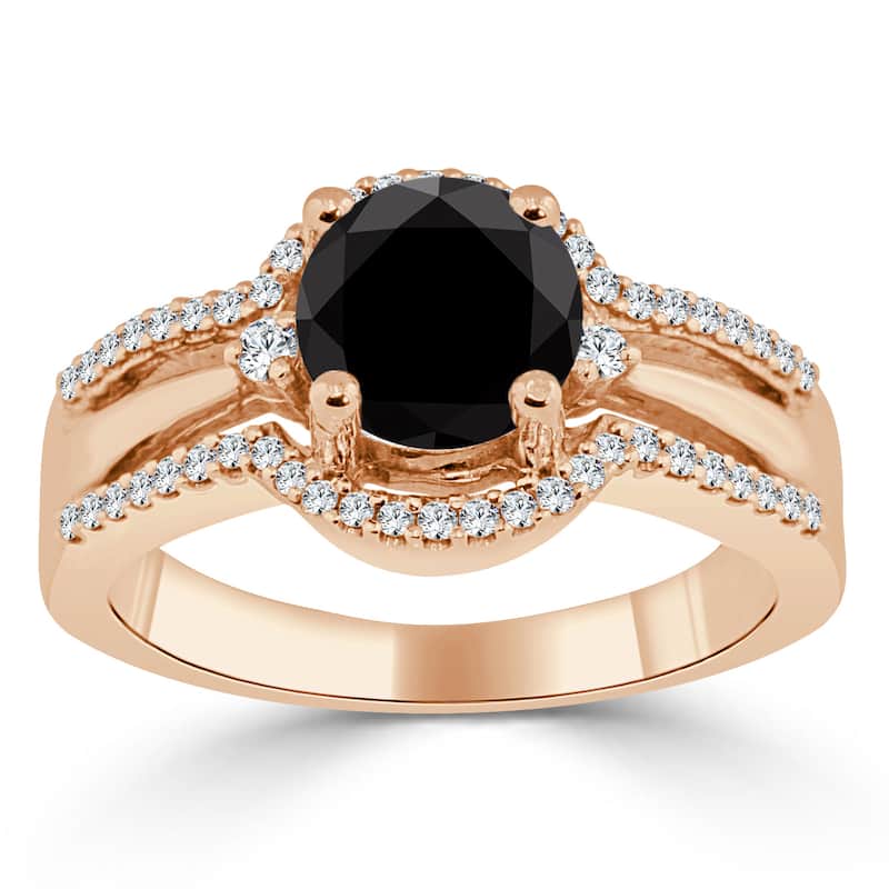 Auriya 14k Gold 1 1/5ctw Halo Black Diamond Engagement Ring - 4 - Rose