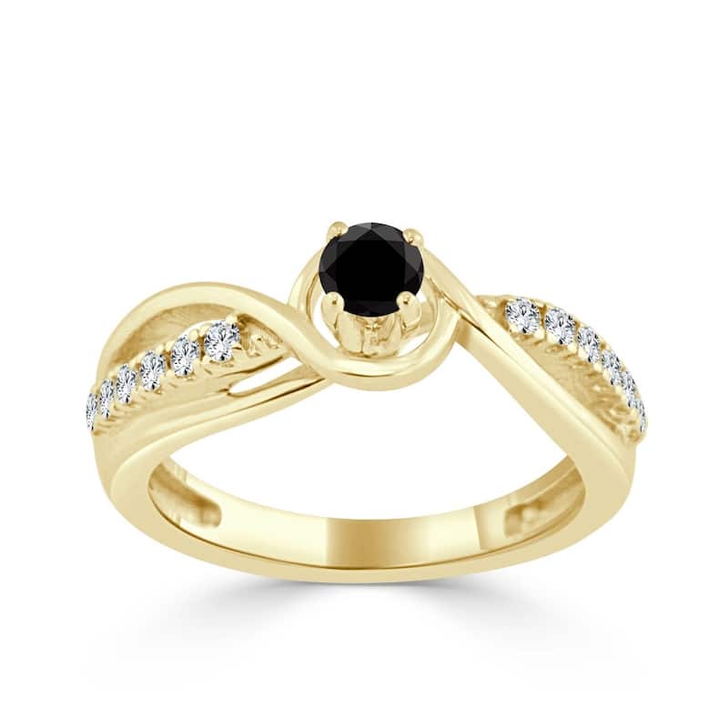 Auriya 14k Gold 2/5ctw Round Black Diamond Engagement Ring - 4 - Yellow