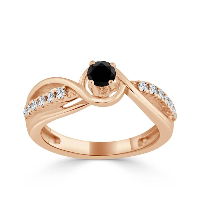 Auriya 14k Gold 2/5ctw Round Black Diamond Engagement Ring - 4 - Rose