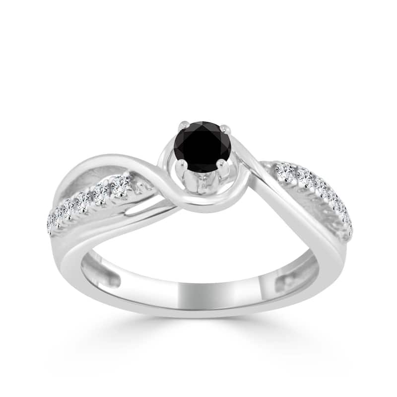 Auriya 14k Gold 2/5ctw Round Black Diamond Engagement Ring - 4 - White