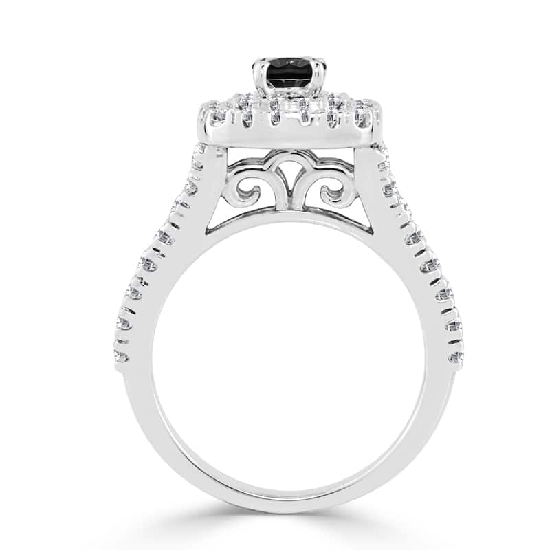 14k Gold 1ct TDW Round Double Halo Black Diamond Engagement Ring by Auriya
