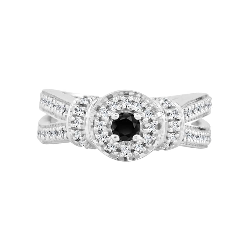 14k Gold 1/2ct TDW Round Black Diamond Halo Engagement Ring by Auriya