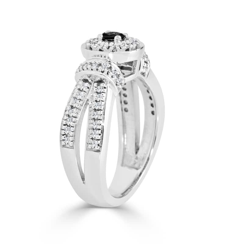 14k Gold 1/2ct TDW Round Black Diamond Halo Engagement Ring by Auriya