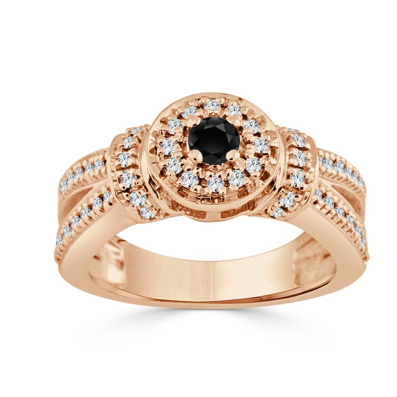 14k Gold 1/2ct TDW Round Black Diamond Halo Engagement Ring by Auriya