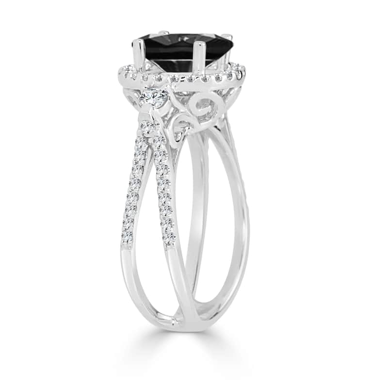 14k Gold 1ct TDW Round Black Diamond Halo Engagement Ring by Auriya