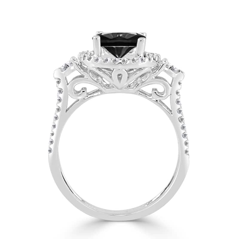 14k Gold 1ct TDW Round Black Diamond Halo Engagement Ring by Auriya