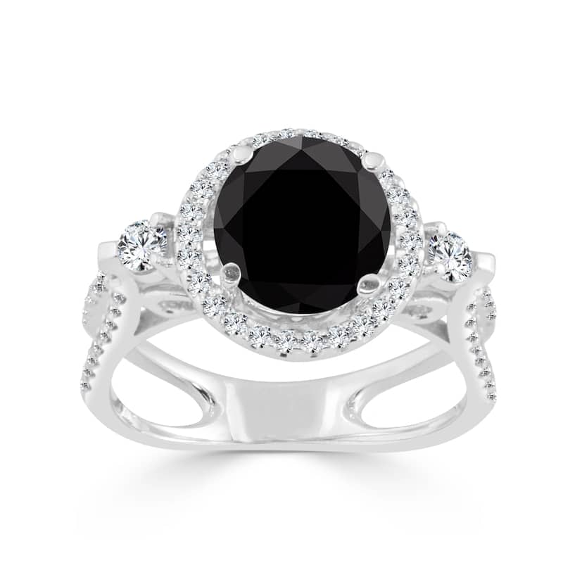14k Gold 1ct TDW Round Black Diamond Halo Engagement Ring by Auriya