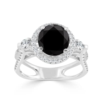 14k Gold 1ct TDW Round Black Diamond Halo Engagement Ring by Auriya