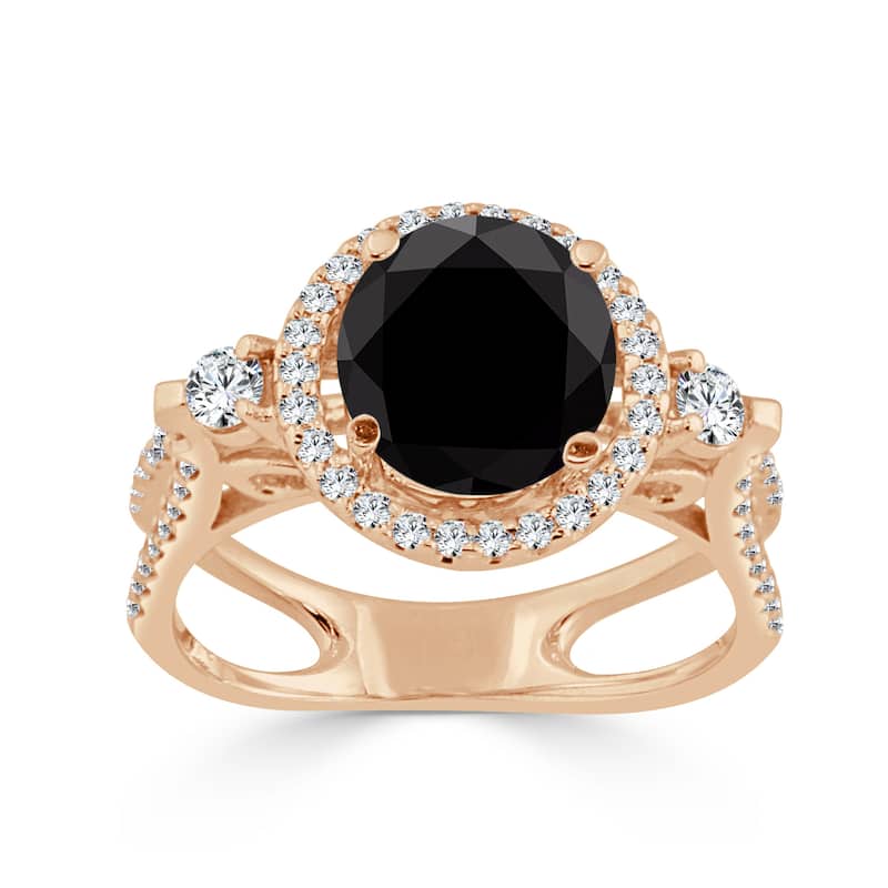 14k Gold 1ct TDW Round Black Diamond Halo Engagement Ring by Auriya