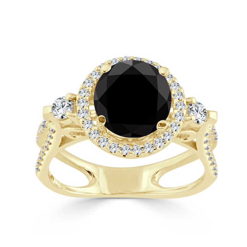 14k Gold 1ct TDW Round Black Diamond Halo Engagement Ring by Auriya