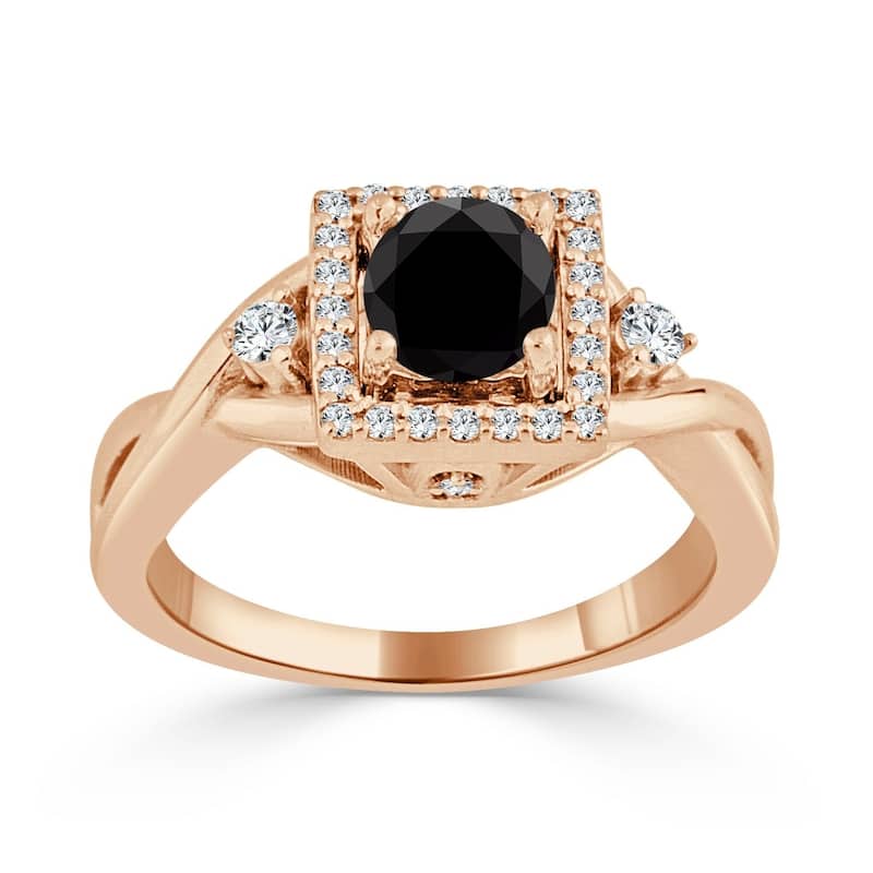 Auriya 14k Gold 3/4ctw Modern Halo Black Diamond Engagement Ring - 4 - Rose