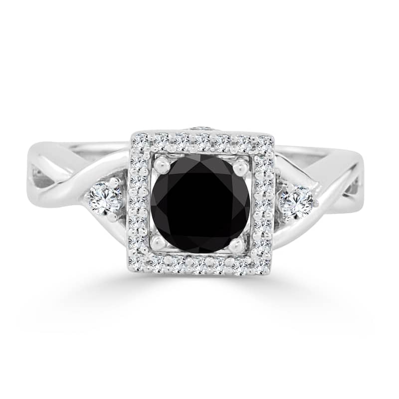 Auriya 14k Gold 3/4ctw Modern Halo Black Diamond Engagement Ring