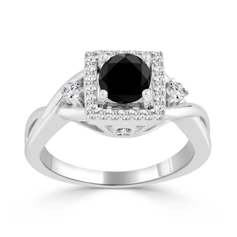 Auriya 14k Gold 3/4ctw Modern Halo Black Diamond Engagement Ring - 4 - White