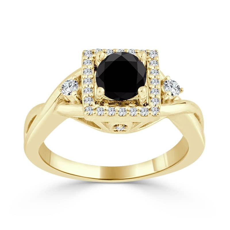 Auriya 14k Gold 3/4ctw Modern Halo Black Diamond Engagement Ring - 4 - Yellow